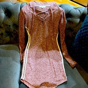 Criss cross chest closure, hooded long sleeve dress